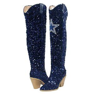 NFL Licensed Team Colored Sequin Over the Knee Boot-Dallas Cowboys